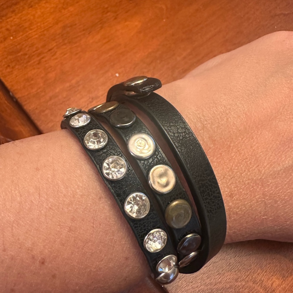 Black Studded Leather Wrap Bracelet